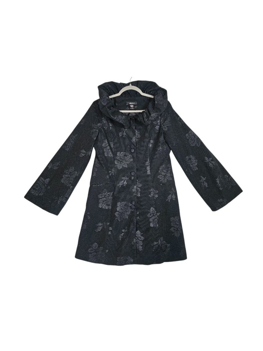 Arden B Womens Floral Embossed High Collar Coat Jacket Black Size S